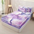 thumbnail image 2 of Castle Fairy Dreamy Ballet Girl Zipper Full Size Comforter Sets with Fitted Sheet and 2 Pillowcases,Watercolor Floral Pattern Zipper Bedding Set,Pink Purple,Grey Reversible,4pcs, 2 of 6
