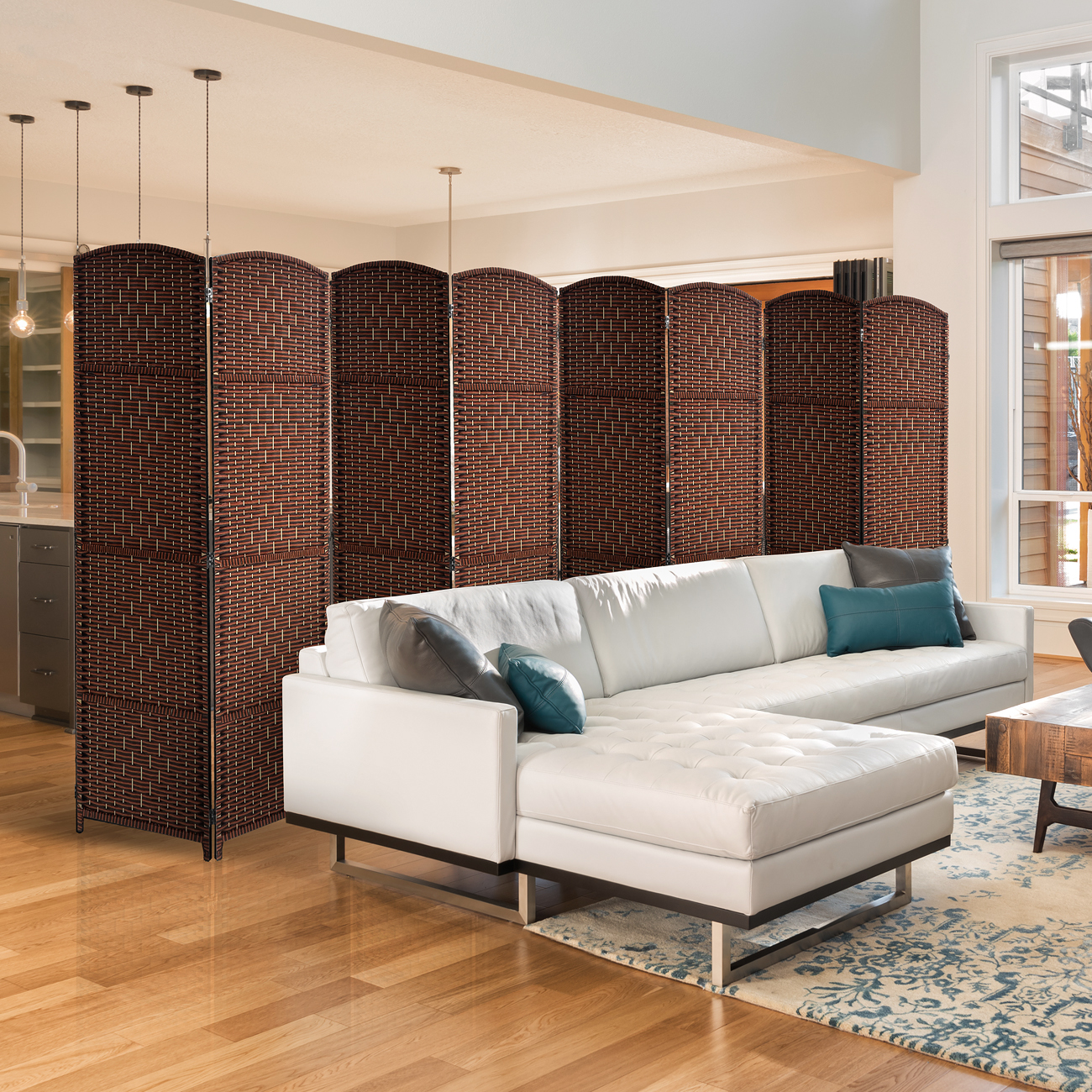 Extra Wide - Diamond Weave Fiber Room Divider, 8 Panel (Brown)