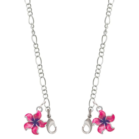 Silvertone Hot Pink and Purple Plumeria Flower Silvertone Face Mask Necklace