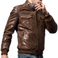 thumbnail image 3 of FLAVOR Men Biker retro Brown Leather Motorcycle Jacket Genuine Leather jacket (3X-Large, Brown), 3 of 5