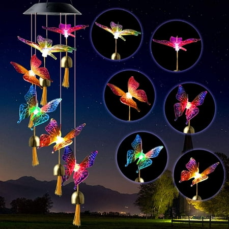 LINLIN Solar Wind Chime Light, Wind Chime Lights Color Changing Outdoor Home Mobile Hanging Bells Chime Waterproof for Patio Yard Garden