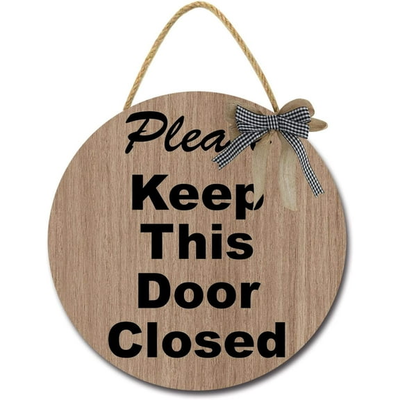 Eveokoki 12" Please Keep Door Closed Door Sign Plaque,Welcome Wall Hanging Signs Front Door Decor Home Decorative Door Sign Wooden Plaque Hanger for Bedroom Porch Yard Decoration