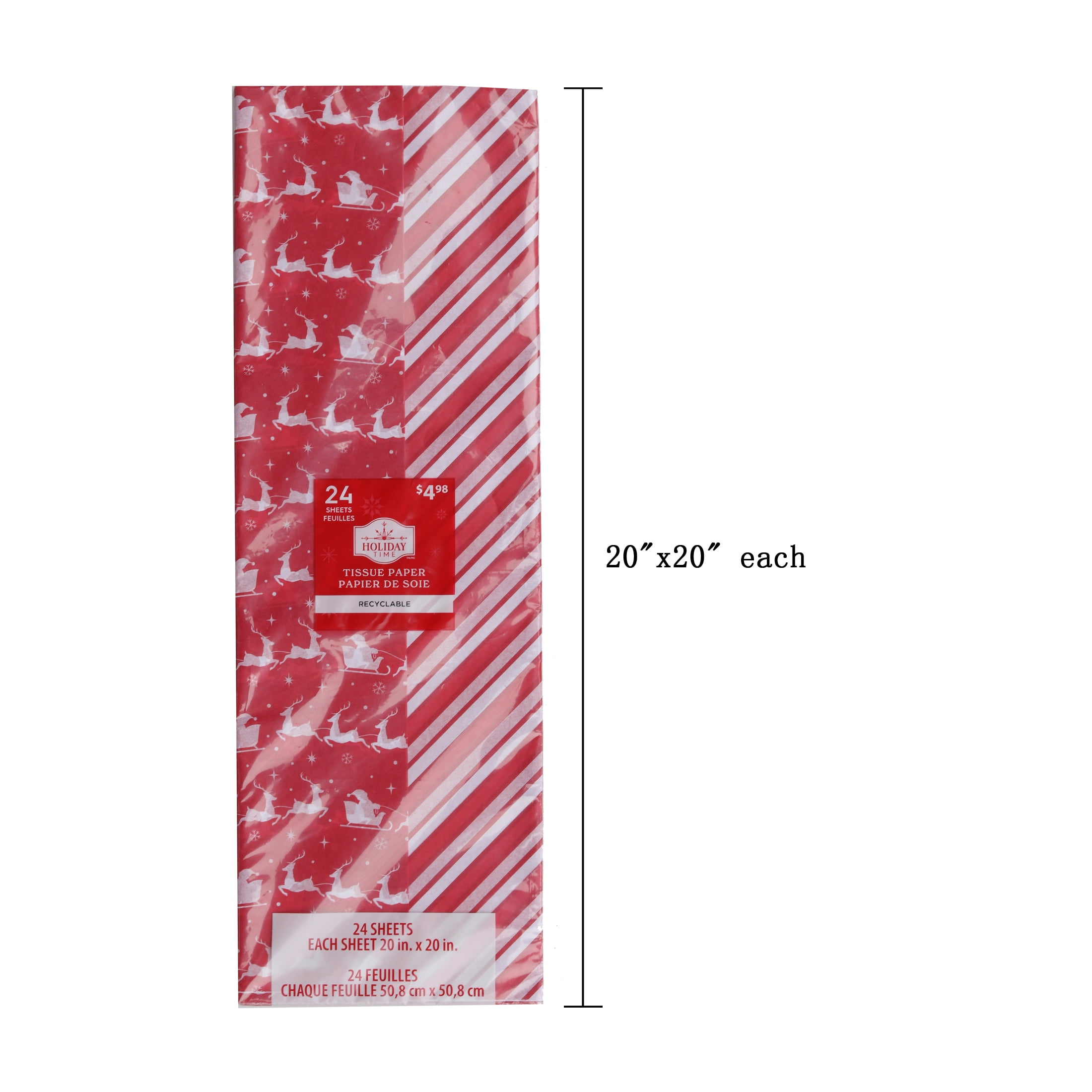 Papier de soie rouge et blanc de Noël Holiday Time, 24 unités HOLIDAY TIME PL 24CT SNT/STRP TISSUE