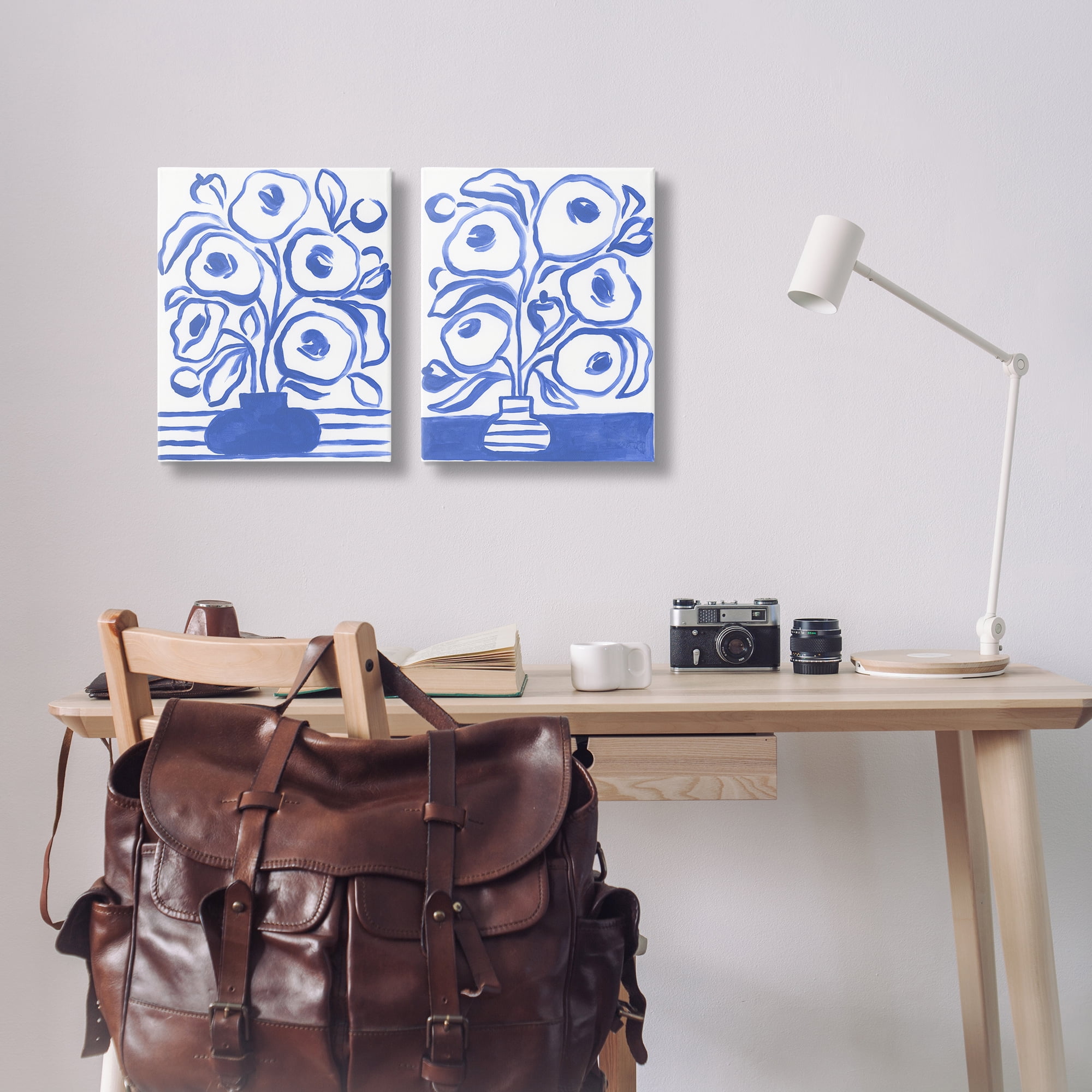 Stupell Industries Modern Blue Floral Vase Plants & Flowers Painting Wrapped Canvas Art Print Wall Art, 16 x 20, Set of 2