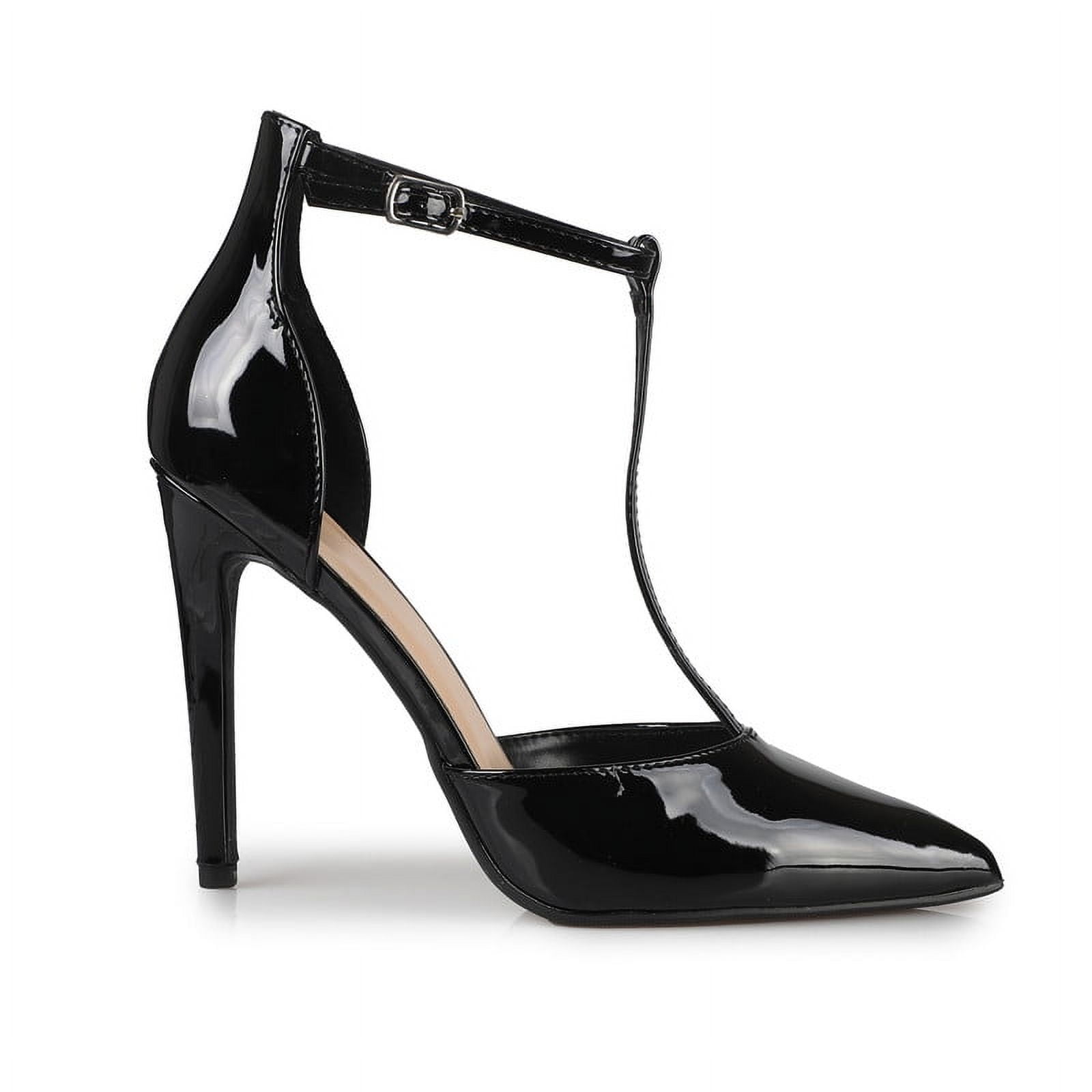 Women's T-Strap Ankle Strap Silhouette Heel Pumps Dress Shoes in Black