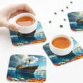 thumbnail image 4 of Leather Coasters with Heat-resistant for Drinks, Floral Ship On Ocean Cup Coasters Cup Pad Mat for Tabletop Protection, Coffee Table, Office Desk and Housewarming Gift, 4 of 5
