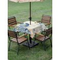 thumbnail image 4 of Outdoor Tablecloth with Umbrella Hole for Patio/Picnic/Party/Camping, Navy Blue Shell Coastal Waterproof Table Cloth Square Cover Washable, Beige Starfish Coral Summer Beach (60"x 60"), 4 of 9
