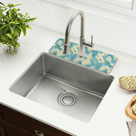 

Faucet Mat for Kitchen Sink 15 Sink Splash Guard Mat Super Absorbent Fast Drying Drain Pad Sea Islands Fish Seaweed