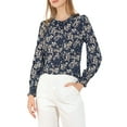 thumbnail image 5 of Allegra K Women's Smocked Cuffs Keyhole Back Ruffled Crew Neck Floral Blouse, 5 of 6