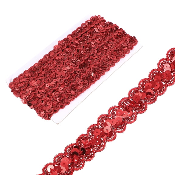 Uxcell 0.9 Inch x 7 Yards Sequin Trim Red Wave Flat Sequin Braid Trim for Crafts