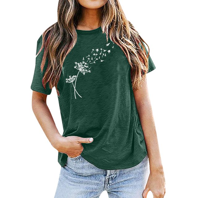 TSADFHJI Hauts pour Femmes Blouses Habillées Mode Décontractée Impression de Mots Chemises Col Rond Manches Courtes Tee Tops Tunique Blouse m Vert