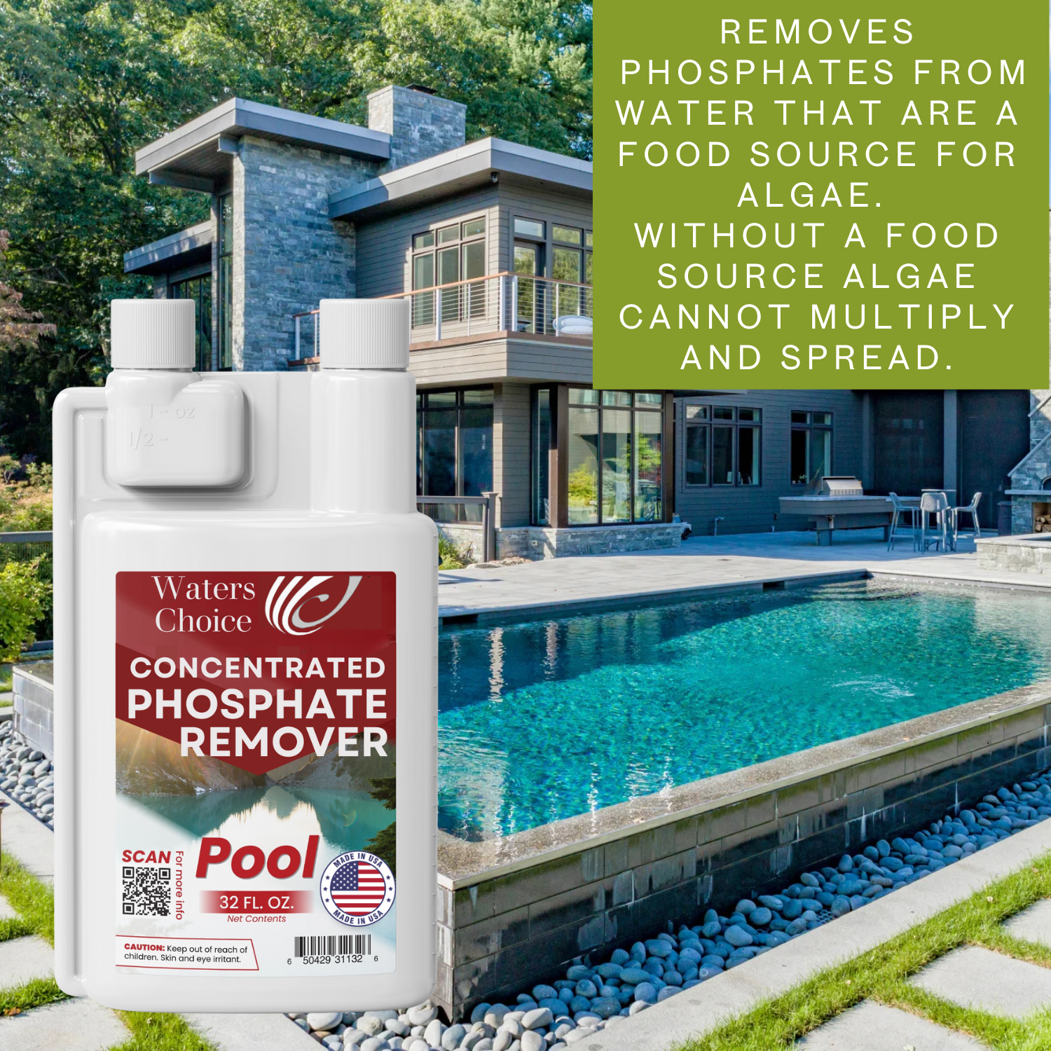 Waters Choice Concentrated Pool Phosphate Remover - 32 oz - Maximum Strength, Fast Acting