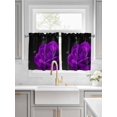 thumbnail image 2 of Purple Rose Kitchen Curtains Tier 36 Inch Length, Abstract Spring Flowers Vintage Black Rod Pocket Light Filtering Window Curtains Living Room Bedroom Curtain Drapes Cafe Curtain 27.5''x36''x2, 2 of 6