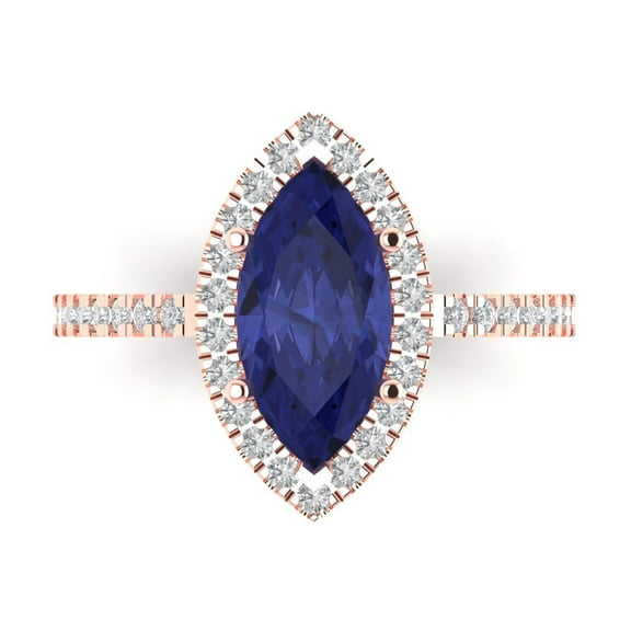 Halo Engagement Ring for Women - 2.38ct Simulated Tanzanite in 18K Rose Gold Promise Ring