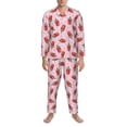 thumbnail image 3 of Honeii Watermelon Ice Cream Pattern Mens Pajamas Set,2pcs Men's Lounge Long Sleeve Sleep Shirt and Pajama Bottoms Sleepwear Set,Mens Pjs Sets-Large, 3 of 7