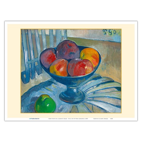 Fruit Dish on a Garden Chair - Still Life - From an Original Color Painting by Paul Gauguin c.1890 - Master Art Print (Unframed) 9in x 12in