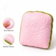 thumbnail image 2 of Matcha Toast Squishy Toy, Pink Toast Slice Stress Ball with Green Edge, Crunchy Sound Fidget Toy, Stress Relief Sensory Toy for Kids Adults, Bakery Desk Decor Gift, 2 of 5