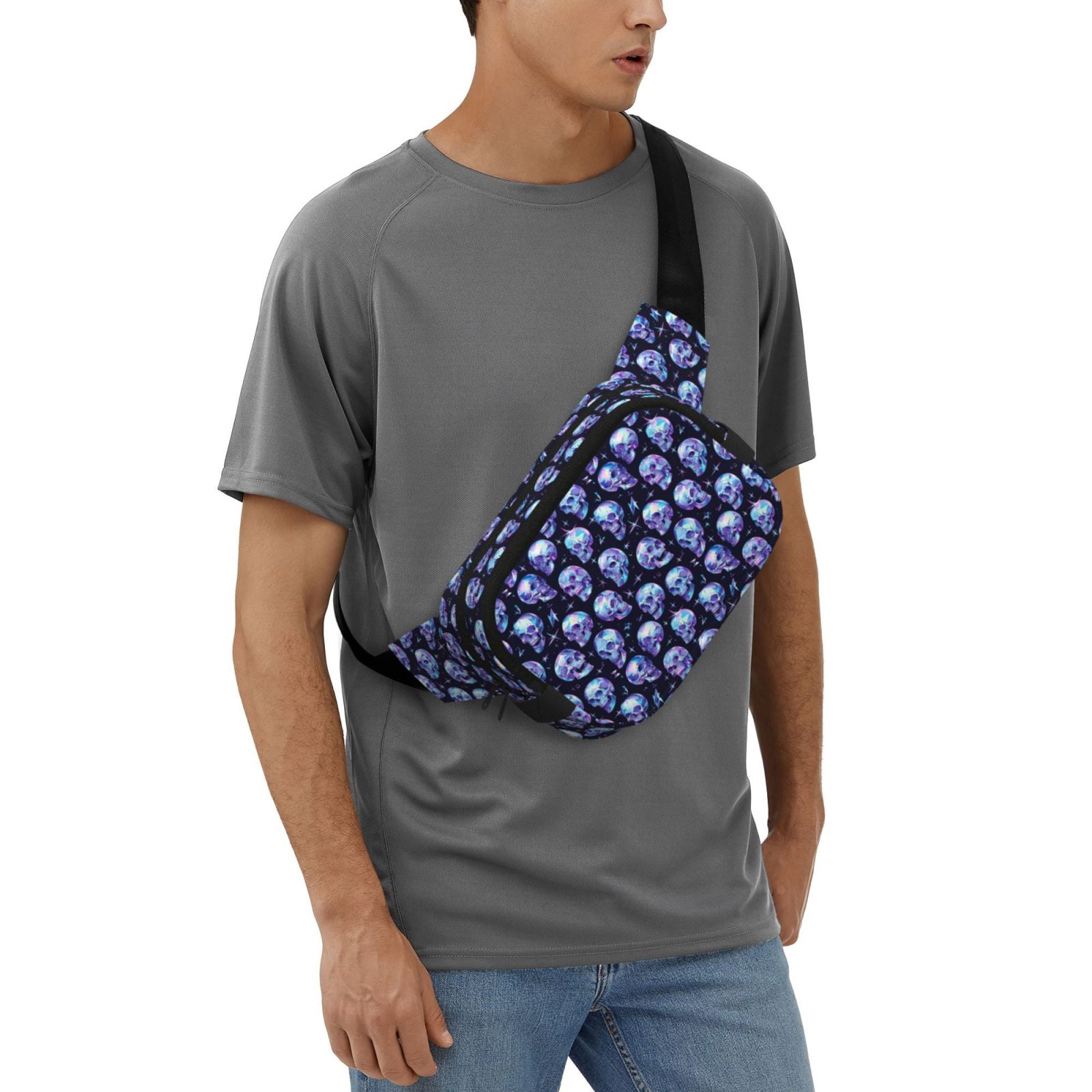 Hirioo crystal Skull for Double Layer Waist Bag Adjustable Fanny Pack For Travel Running Hiking