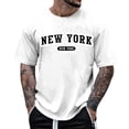 thumbnail image 2 of Rggeeun Men'S T-Shirt Stylish New York Letter Print Short Sleeve Crew Neck Breathable Cotton Linen Knit Summer For Workout Vintage Tee,White,L, 2 of 4