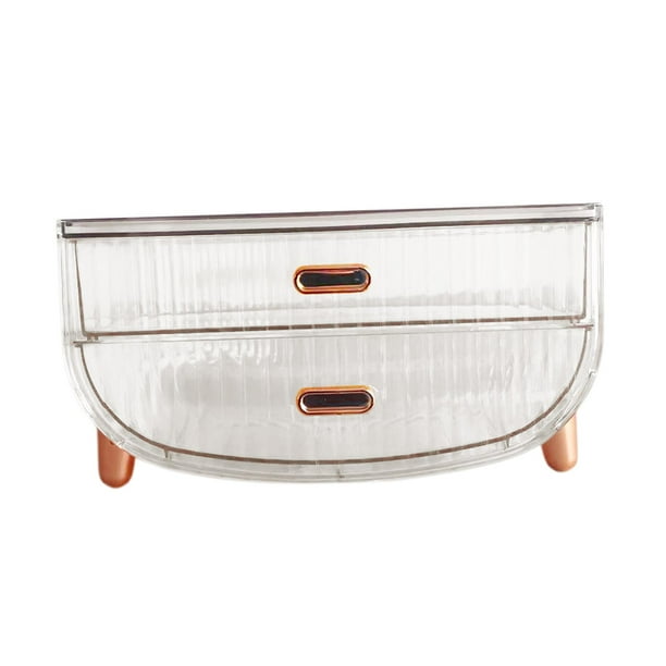 Estuche organizador de maquillaje de 2 niveles para baño, caja de almacenamiento de mesa, soporte para pintalabios Transparente