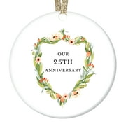25th Anniversary Gifts, Twenty-Fifth Christmas Ornament, 25 Years Together Couple Husband & Wife Love Wedding Anniversaries Ceramic Present Keepsake 3" Flat Porcelain with Ribbon & Box OR00405-25