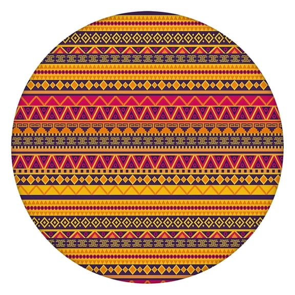 Decorative Round Tablecloth with a Lively Boho Floral Motif, Elastic Hem Provides Secure Fit on 56 Inch Diameter Tables