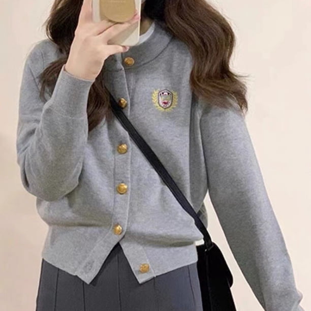 Cárdigan corto de punto gris retro YANGJIJIN Estilo bosque para Mujer