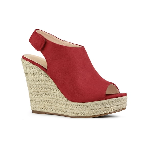 BLISSFUL STEP Women's Espadrilles Platform Heel Wedges Sandals Red 7