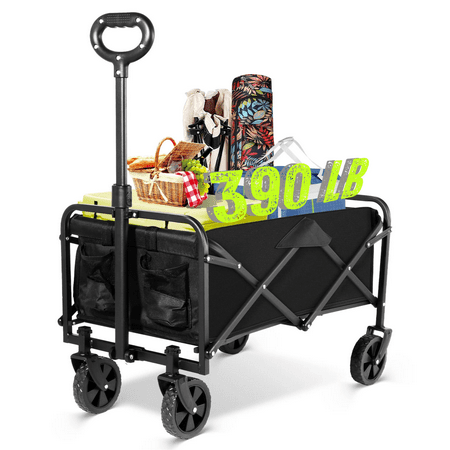 HEPFTURE Outdoor  3.2 cu.ft./390 LBS  BaseHaul Folding Wagon  Versatile Design  All-Terrain Wheels  BLACK