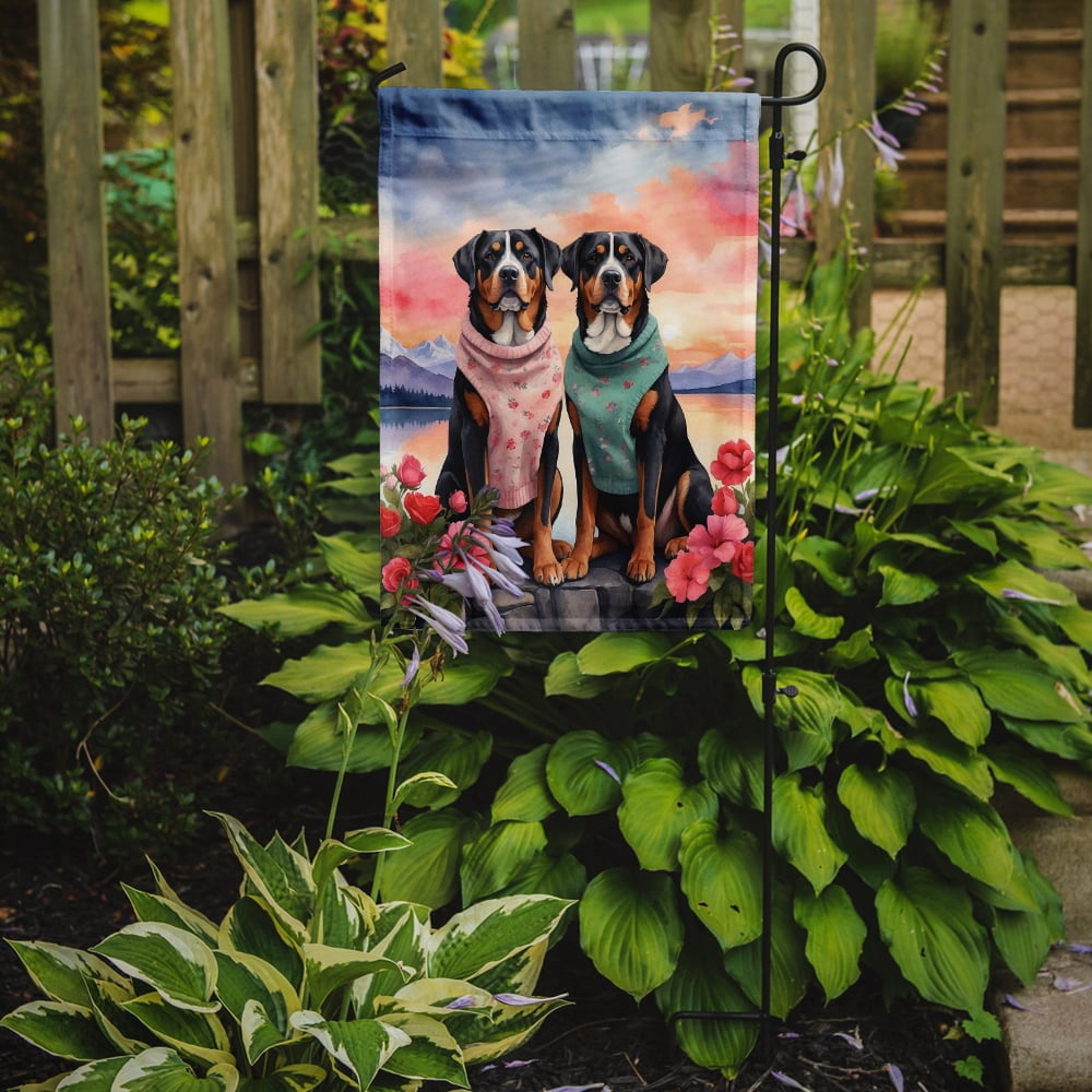Greater Swiss Mountain Dog Two Hearts Garden Flag 11.25 in x 15.5 in