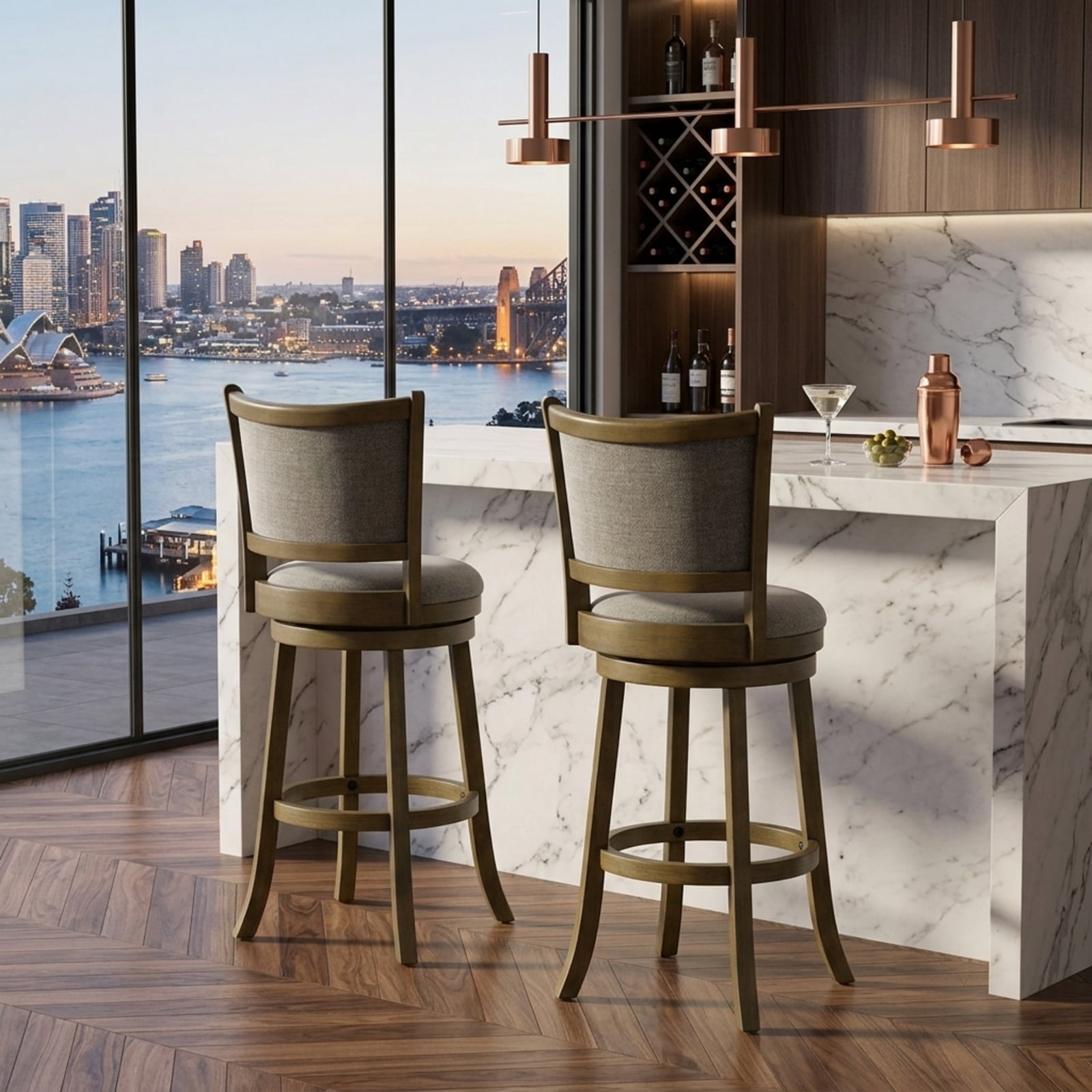 Furnibear Swivel Bar Stools Set of 2 with Soft-padded Back and Seat-L for Kitchen Island Counter Bar Pub Dining Home, Gray
