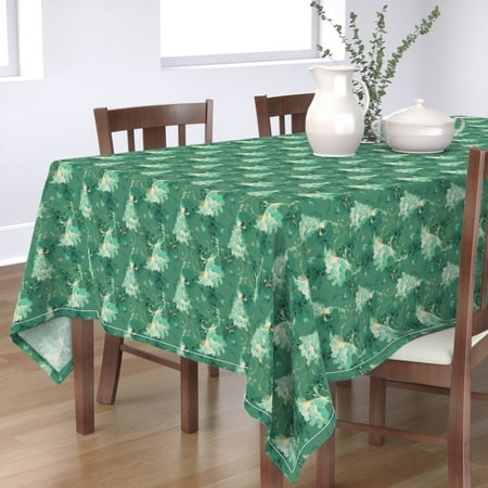 

Cotton Sateen Tablecloth 70 x 108 - White Peacock Birds Elegant Green Print Custom Table Linens by Spoonflower