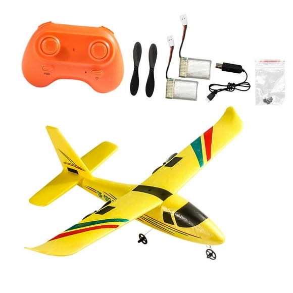Avión RC de 2 canales listo con hélices, tiempo de de , planeador RC para niñas y niños, regalo de vacaciones, regalos de 2 baterías amarillas