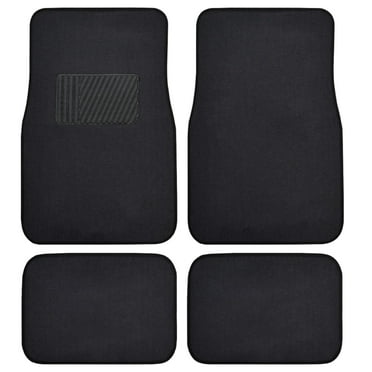Premium 4PC Set of Carpet Car Floor Mats with Vinyl Safety Heel Pad for Car, Truck, SUV, Coupe Sedan, Black (MT-100-BK)