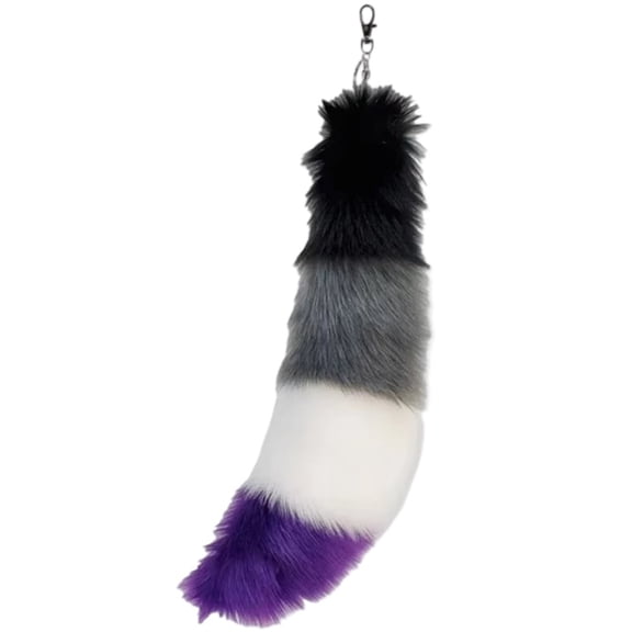 Jiibva Faux Therian Tail, Rainbow Pride Fox Tail Keychain, Fluffy Furry Tail Fox for Handbag Backpack Hanging Decor