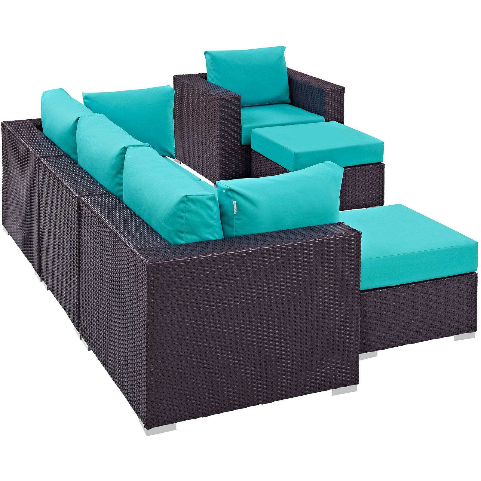 Modway Convene 6 Piece Outdoor Patio Sectional Set in Espresso Turquoise - image 3 of 8