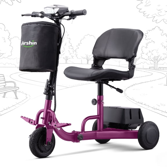 Ultra-Lightweight Foldable Mobility Scooters for Seniors & Adults,All Terrain Mobility Scooter with 300lbs,Sunderwell Electric Wheelchair Strong Device for Travel,2 Batteries,Variable Speed(Purple)