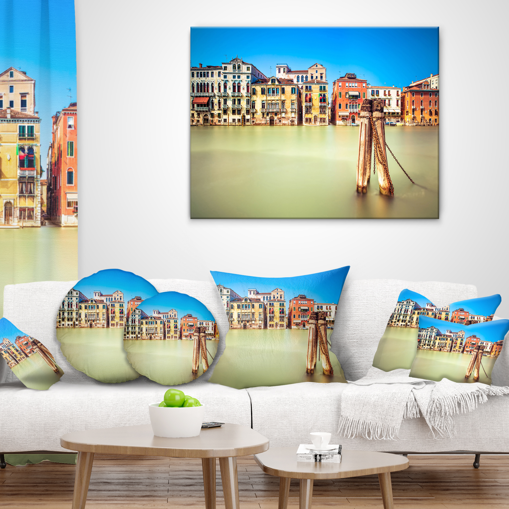 Designart Traditional Buildings of Venice - Landscape Printed Throw Pillow - 12x20