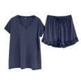 thumbnail image 2 of SUTENGDA Ensemble de Shorts et Hauts pour Femmes, Pyjama Décontracté à Manches Courtes, Couleur Unie, Printemps et Été, 2 of 4