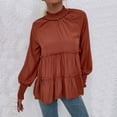 thumbnail image 2 of Blouses for Women Turtle Neck Ruffle Lantern Long Sleeve Solid Color Ladies Casual Loose Pullover Shirt Fall Tops, 2 of 7