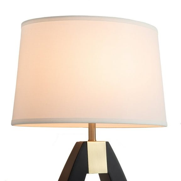 Trina Table Lamp - Ebony Wood Finish Weathered Brass White Linen Shade
