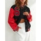 thumbnail image 4 of TRKIYQC Chaqueta de béisbol para mujer Número impreso Otoño Casual Manga de cuero Botón Bomber Jacket Streetwear TRKIYQC moda, 4 of 9