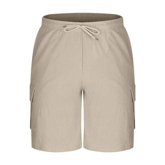 DPTALR George Men's Patched Flap Pocket Cargo Shorts Straight Leg Drawstring Waist Shorts #Khaki Big and Tall Men XXL
