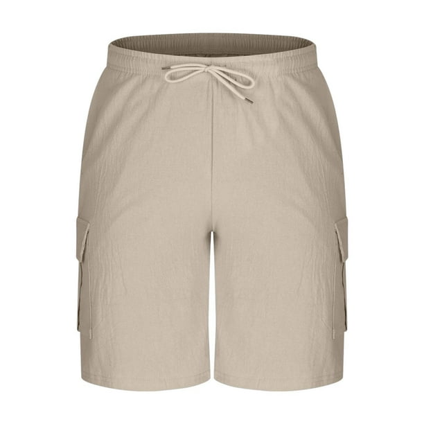 pstuiky Pantalones cortos para hombre, Pantalones cortos de verano para hombre, cómodos, informales, de color liso, con cordón y bolsillos Pantalones cortos cargo