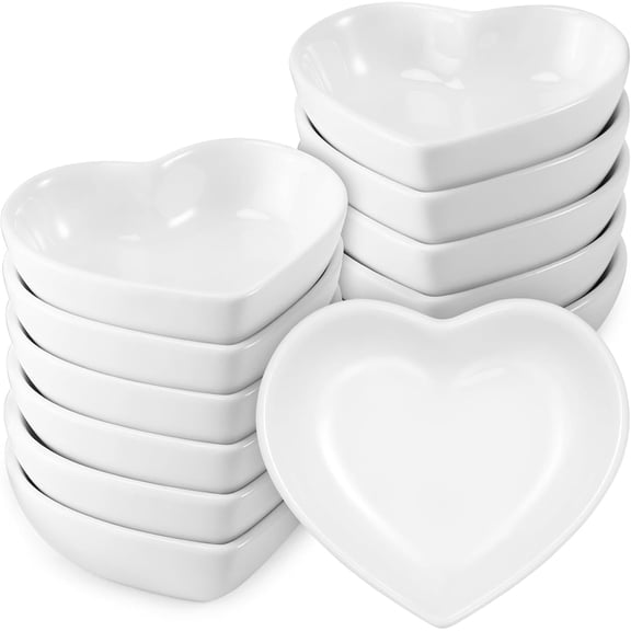 12 PCS Heart Shaped Ceramic Bowls, 3 Inch Small Ceramic Heart Dipping Bowls, Mini Soy Sauce Dish, Porcelain Side Dishes for Party Wedding Birthday Party(White)
