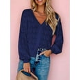 thumbnail image 5 of Arvbitana Women Knit Cardigan Long Sleeve V-neck Sweater Button Closure Hollowed Outwear Fall Casual Cropped Tops, 5 of 5