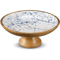 Folkulture Wooden Fruit Bowl or Decorative Fruit Bowl for Kitchen Counter or Centerpiece Table Decor, 12-inch Large Serving Bowls for Breads or Fruits, Mango Wood. Blue Marble