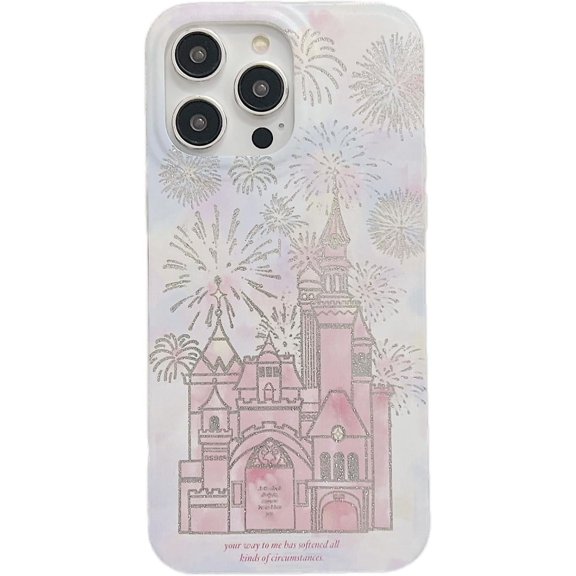 Beautiful Bling Glitter Fireworks Castle Hard Phone Case Compatible with iPhone Case for Women Girls (White,iPhone 14)