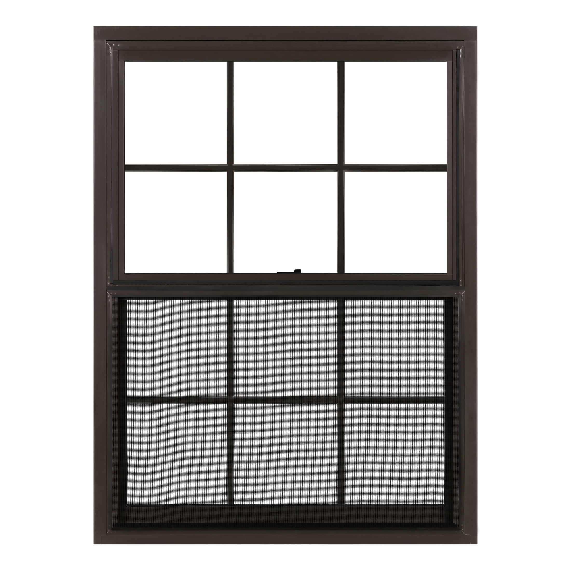 36 in. x 48 in. Brown Aluminum Double Hung Double-Pane Insulated Window with Low-E Glass, Grids and Screen