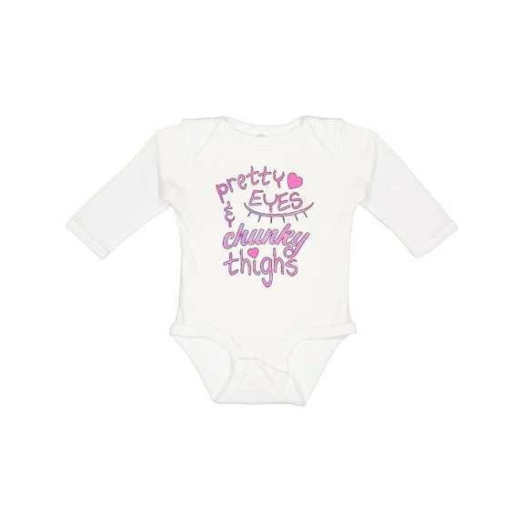 Inktastic Pretty Eyes and Chunky Thighs Boys or Girls Long Sleeve Baby Bodysuit